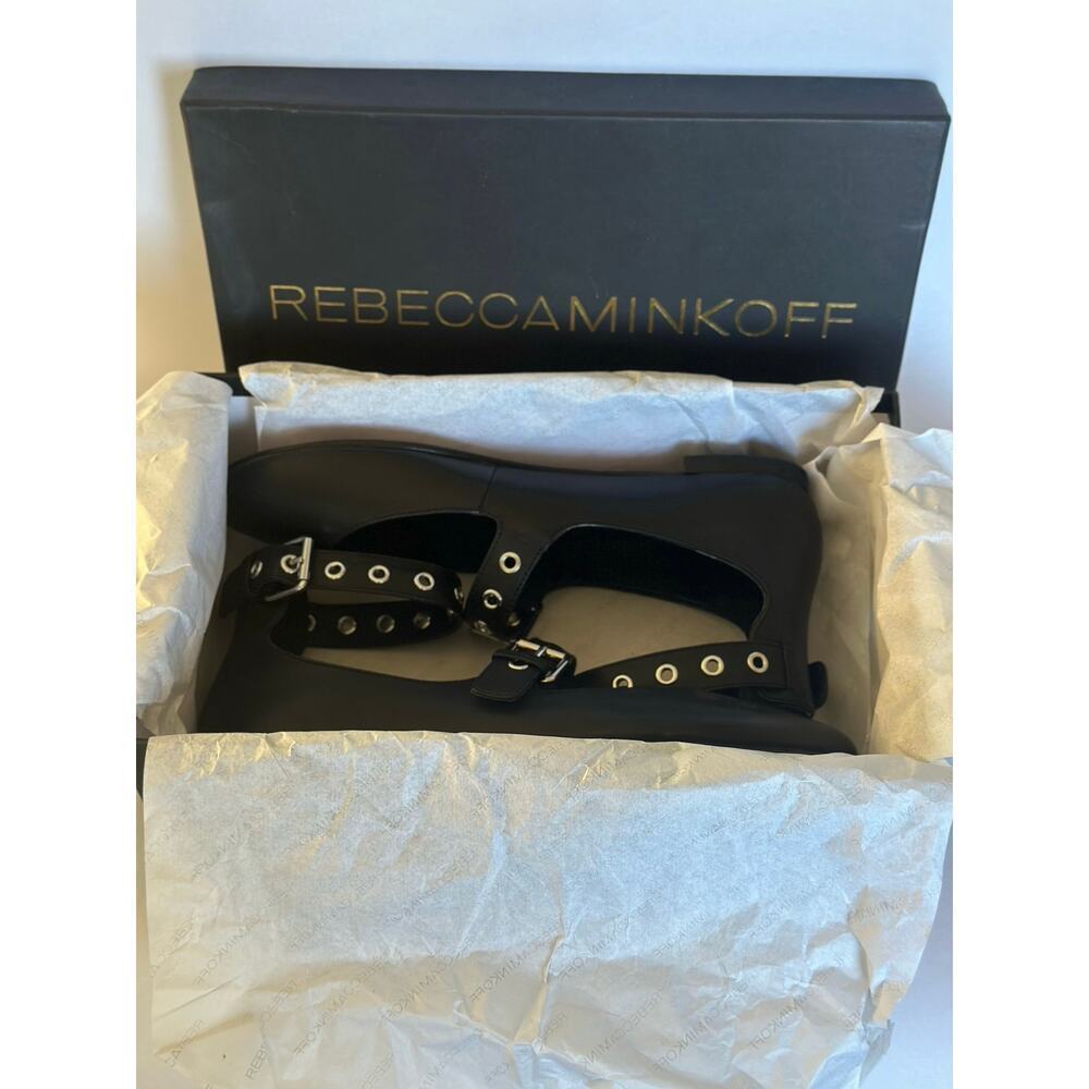 Rebecca Minkoff Black Leather Ankle-Strap Flats with Silver Eyelets - Picture 10 of 10